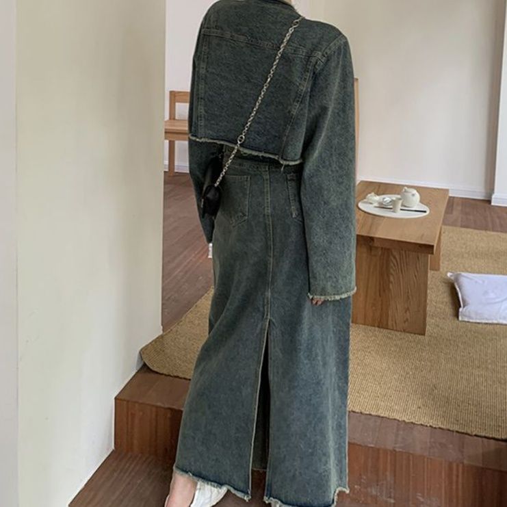 デニムセットアップ ゆったりロングデニムセットアップ