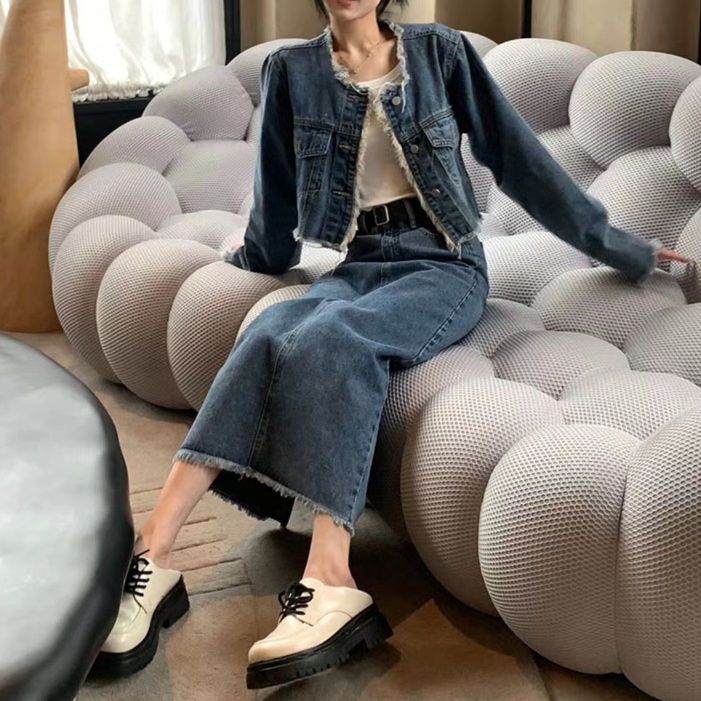 デニムセットアップ 裾フリンジ デニムセットアップ