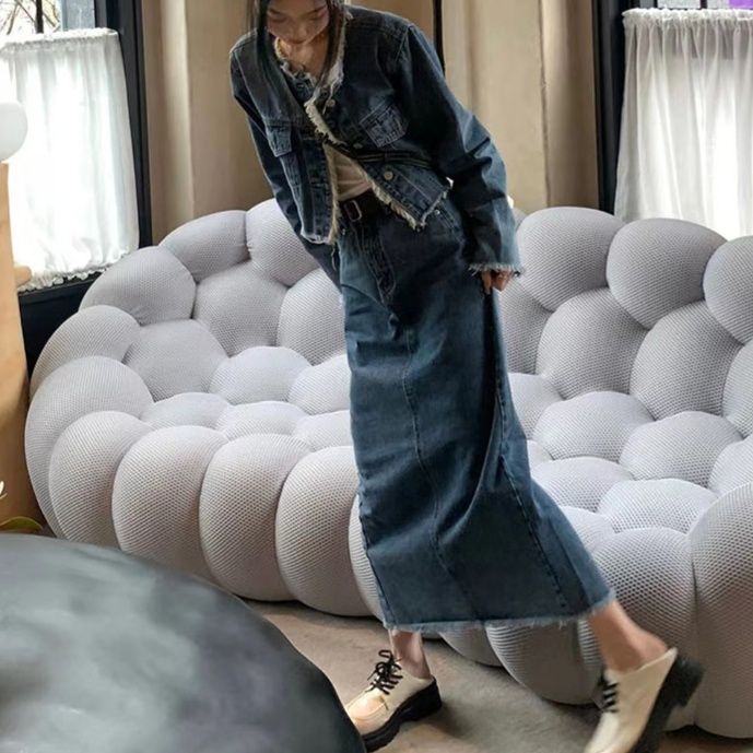 デニムセットアップ 裾フリンジ デニムセットアップ