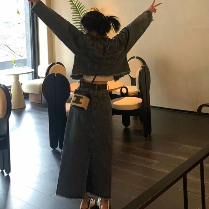 デニムセットアップ 裾フリンジ デニムセットアップ