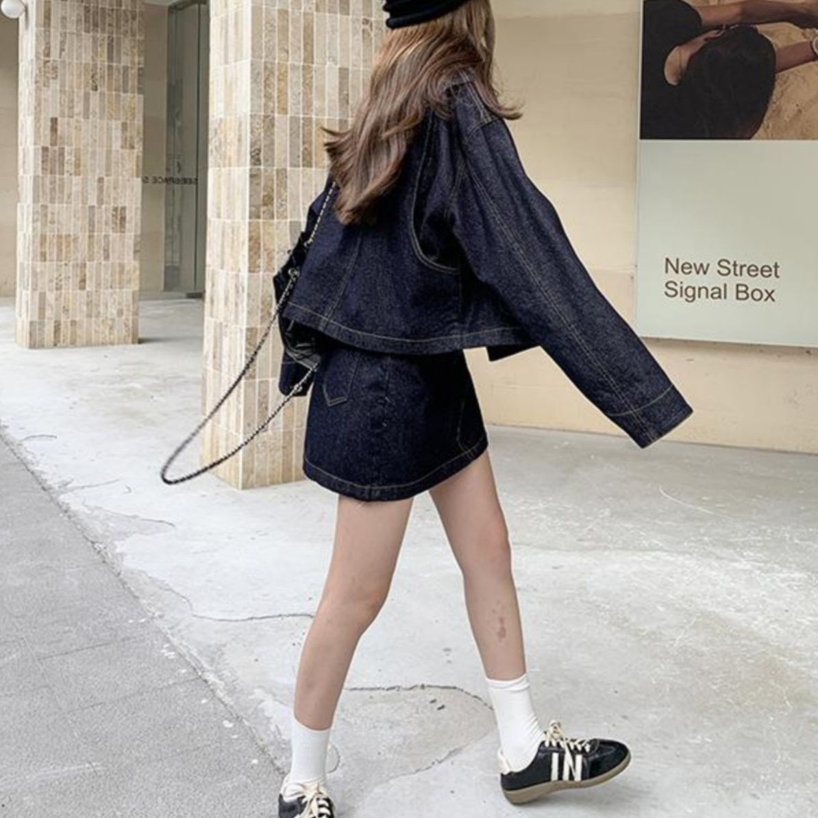 デニムセットアップ 配色襟がアクセントのデニムセット