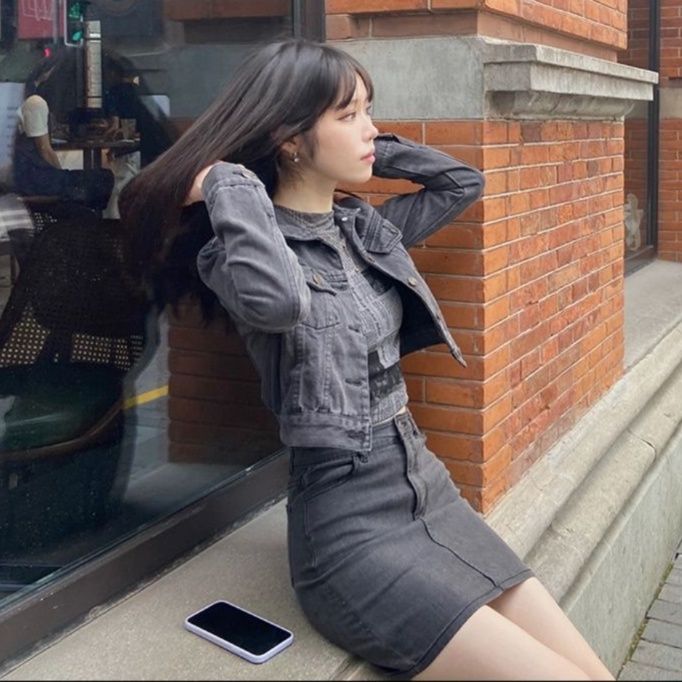 デニムセットアップ レトロ感漂うデニムスカートセット