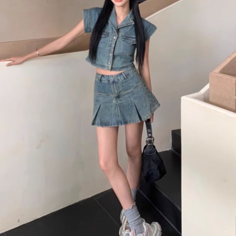 デニムセットアップ フレッシュプリーツ ミニスカセット