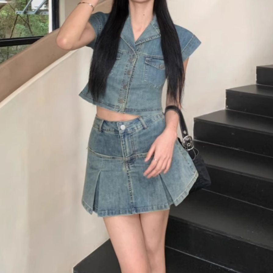 デニムセットアップ フレッシュプリーツ ミニスカセット