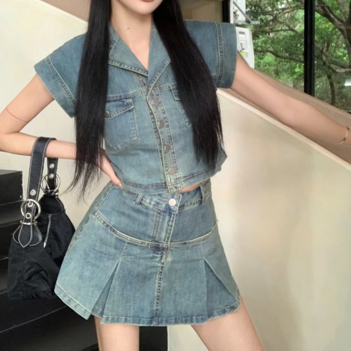 デニムセットアップ フレッシュプリーツ ミニスカセット