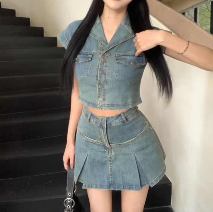 デニムセットアップ フレッシュプリーツ ミニスカセット