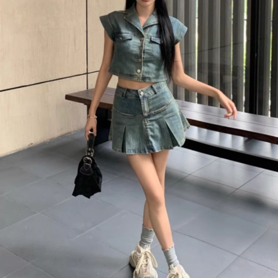 デニムセットアップ フレッシュプリーツ ミニスカセット