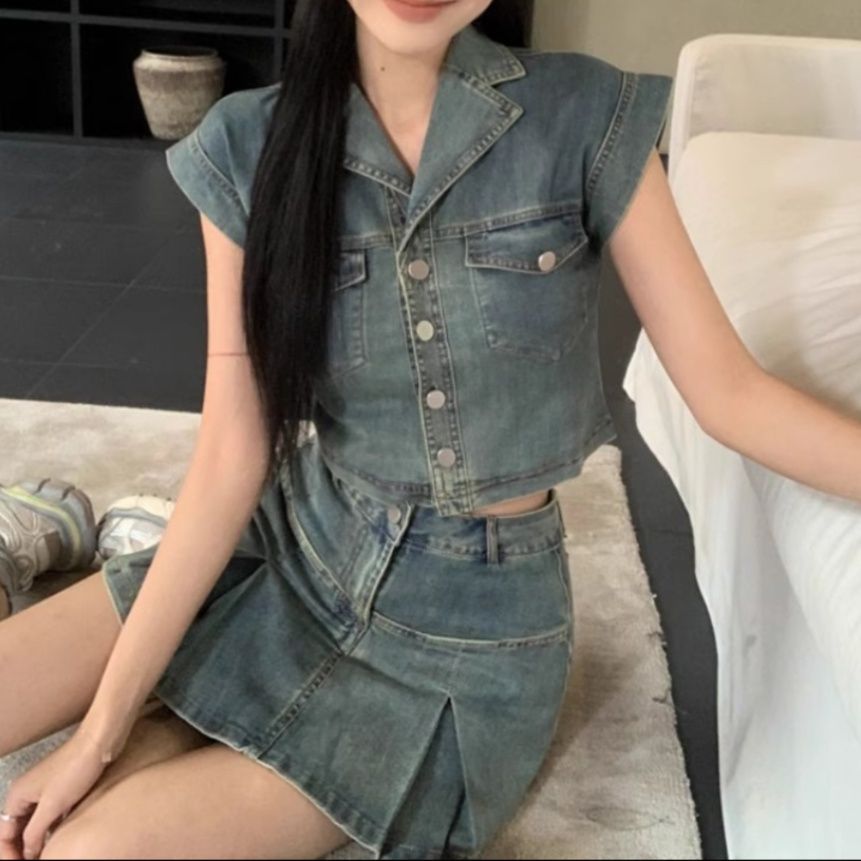 デニムセットアップ フレッシュプリーツ ミニスカセット