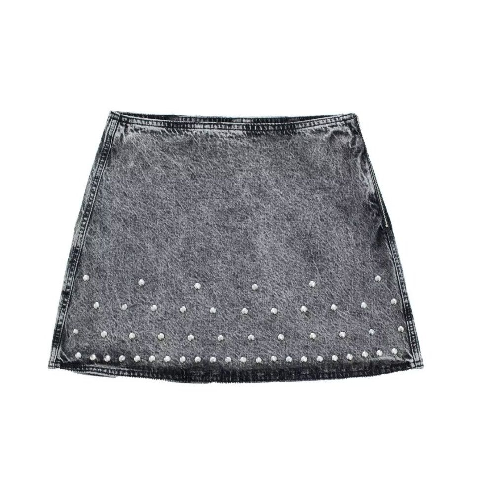 デニムセットアップ 輝くスタッツ装飾 デニムスカートセット