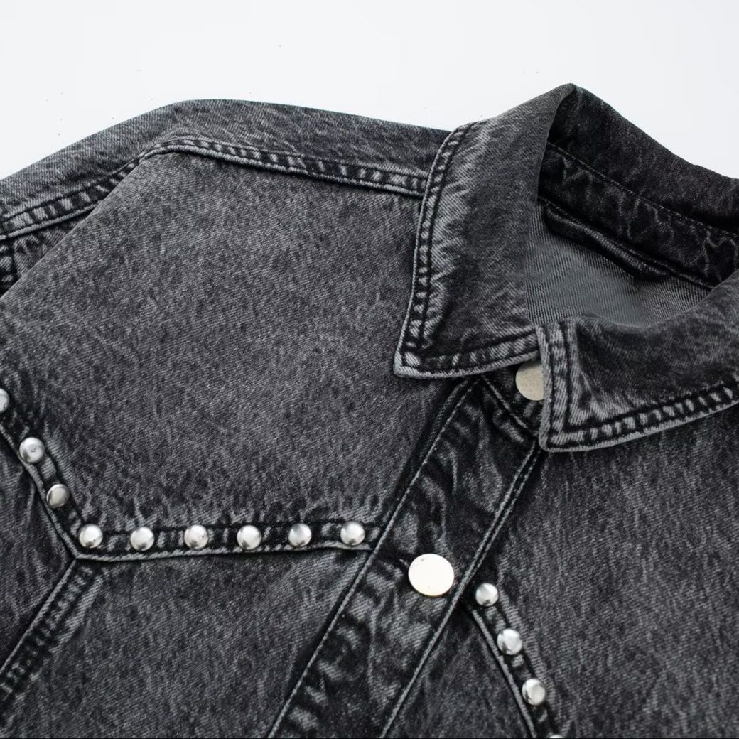 デニムセットアップ 輝くスタッツ装飾 デニムスカートセット