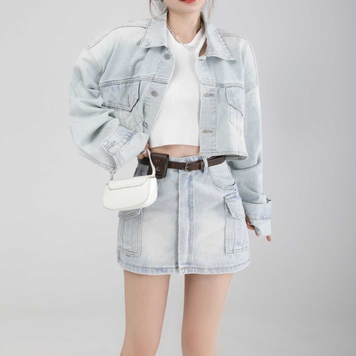 デニムセットアップ クロップド丈ジャケット×ミニスカート
