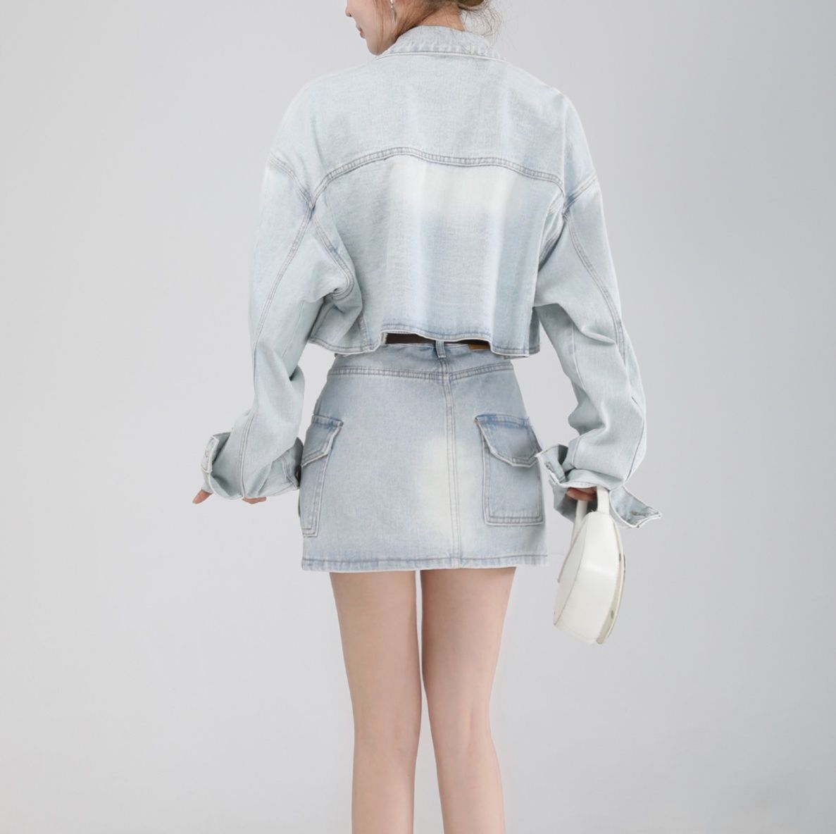 デニムセットアップ クロップド丈ジャケット×ミニスカート