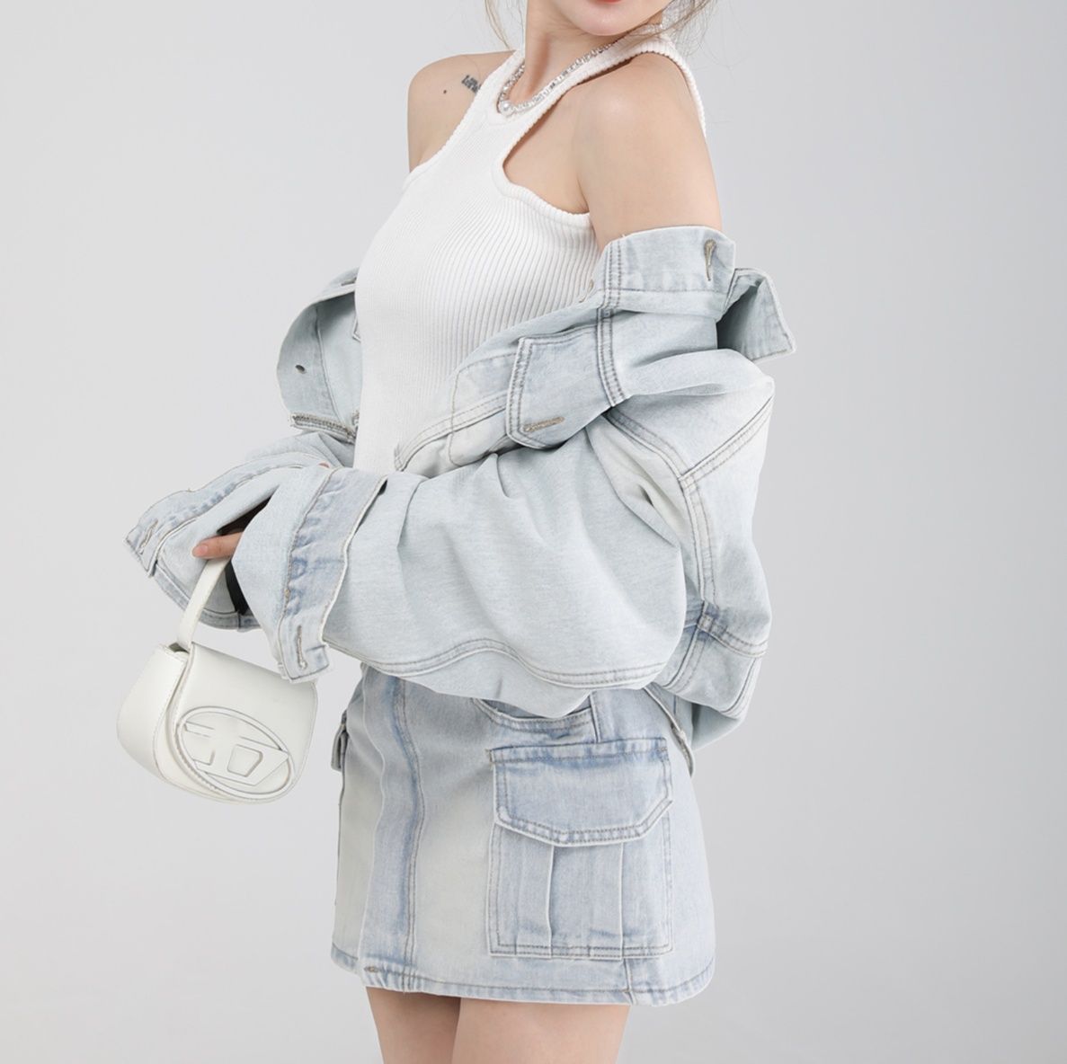 デニムセットアップ クロップド丈ジャケット×ミニスカート