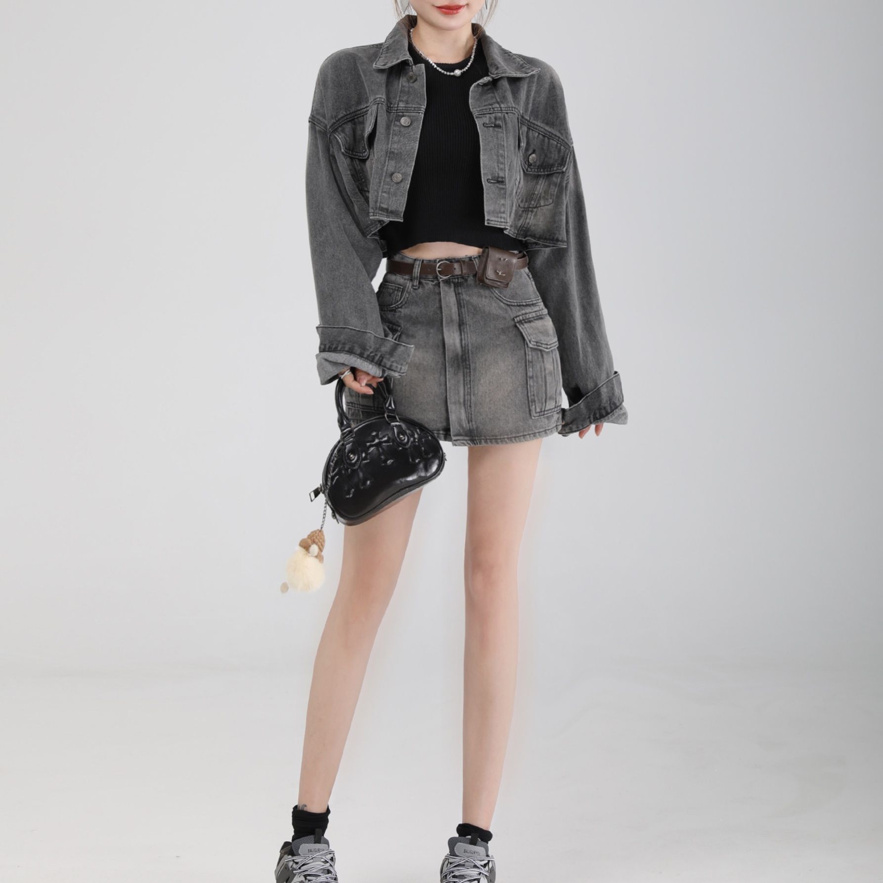 デニムセットアップ クロップド丈ジャケット×ミニスカート