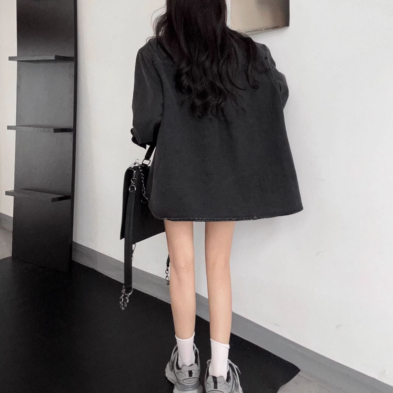 デニムセットアップ ユニークボタン飾りデニムジャケットセット