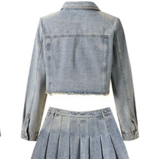 デニムセットアップ 裾フリンジプリーツミニセット