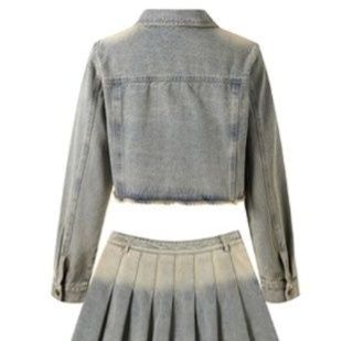 デニムセットアップ 裾フリンジプリーツミニセット