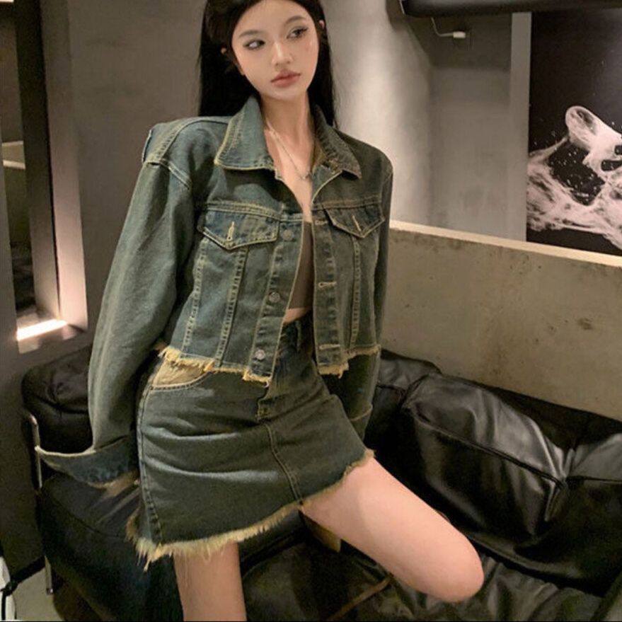 デニムセットアップ ヴィンテージ風ミニスカートセット