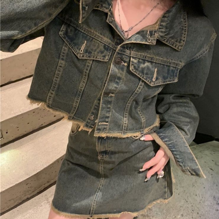 デニムセットアップ ヴィンテージ風ミニスカートセット