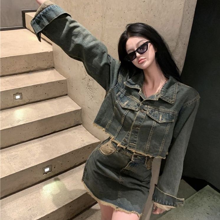 デニムセットアップ ヴィンテージ風ミニスカートセット