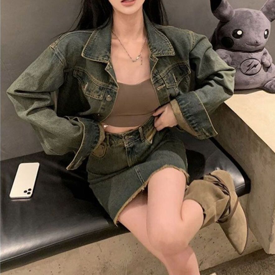 デニムセットアップ ヴィンテージ風ミニスカートセット