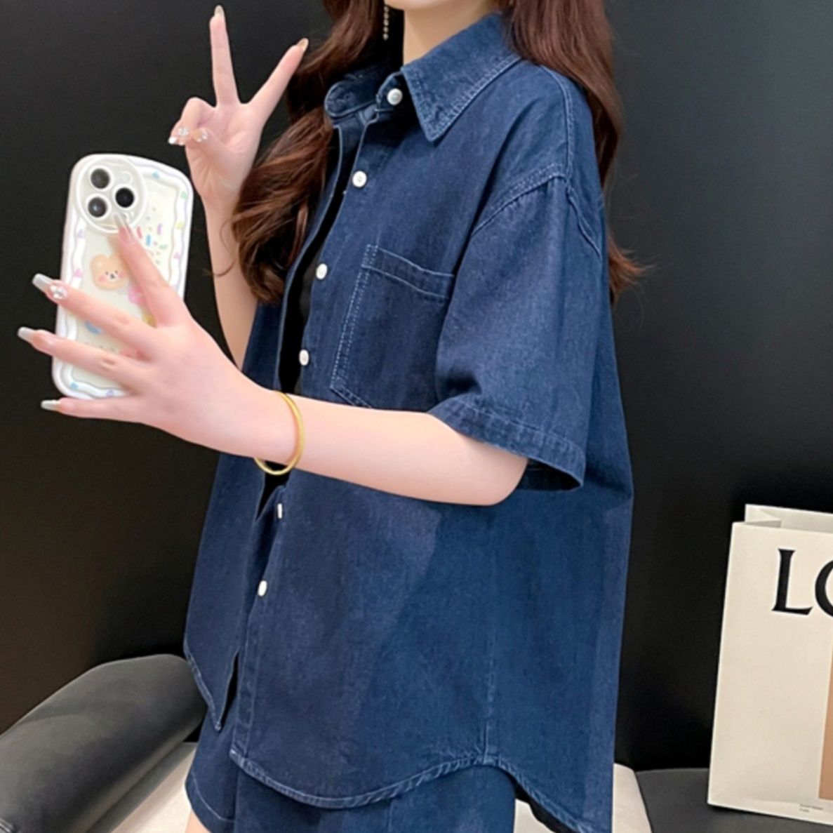 デニムセットアップ ゆったり半袖デニム上下セット