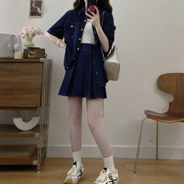 デニムセットアップ 爽やか半袖デニムセットアップ