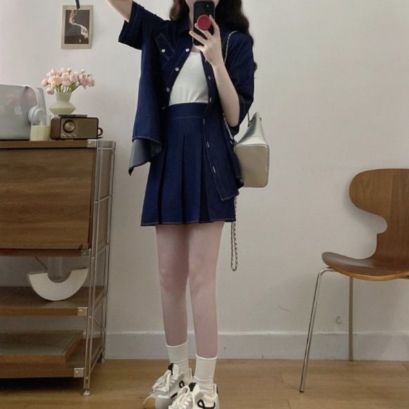 デニムセットアップ 爽やか半袖デニムセットアップ