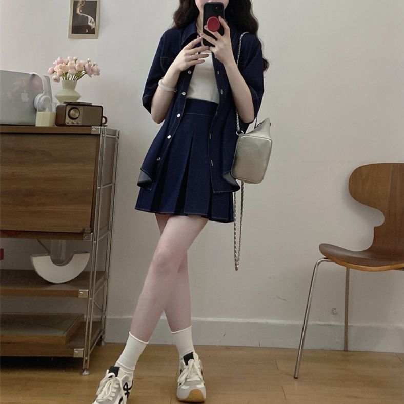 デニムセットアップ 爽やか半袖デニムセットアップ