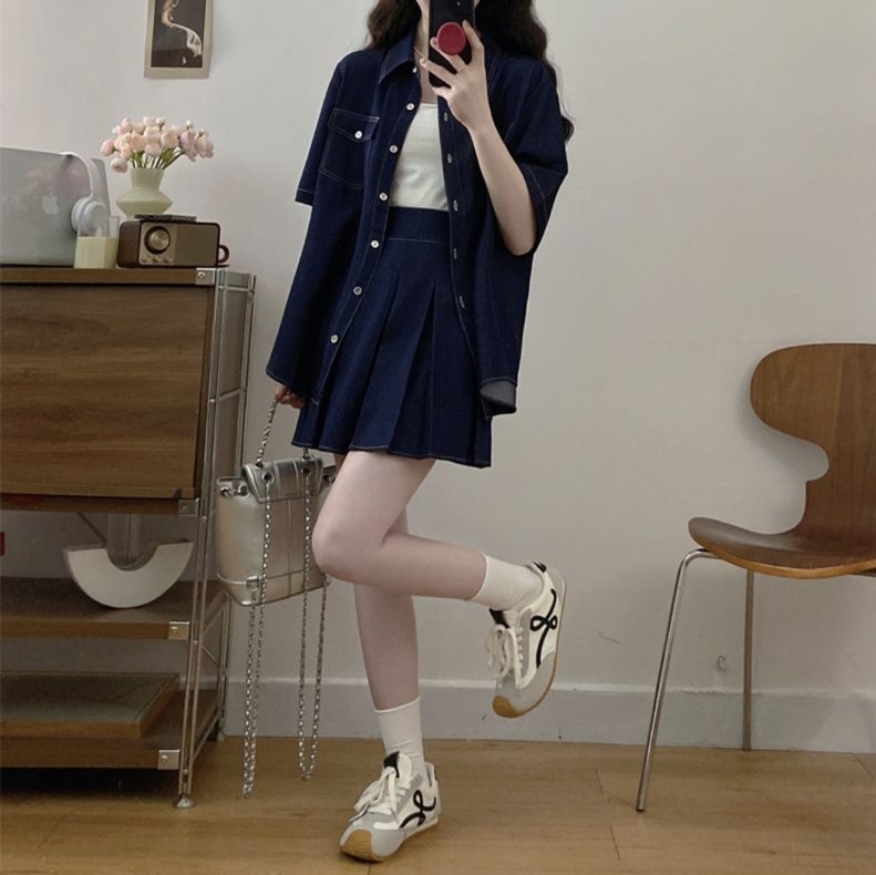 デニムセットアップ 爽やか半袖デニムセットアップ