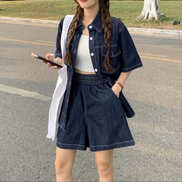 デニムセットアップ リラックス半袖デニム上下セット