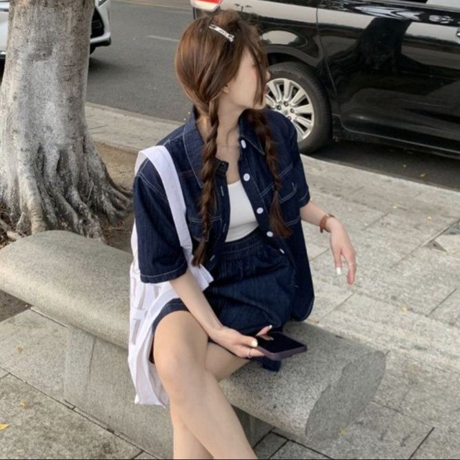 デニムセットアップ リラックス半袖デニム上下セット