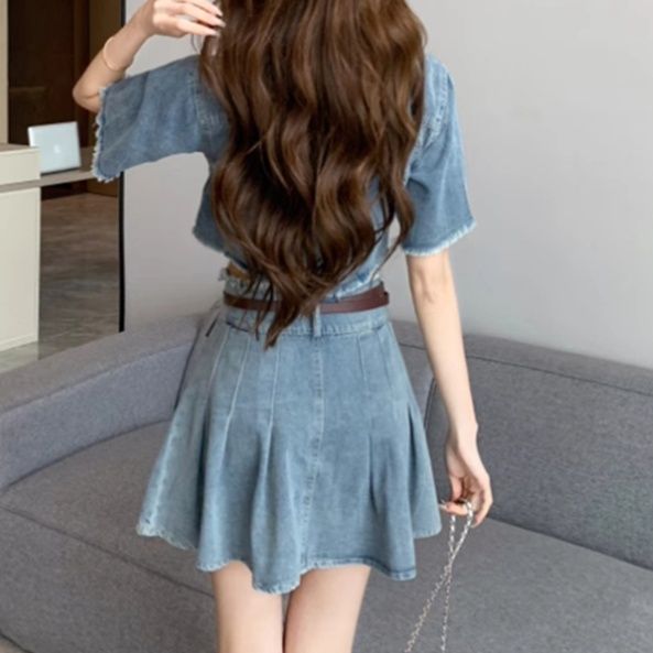 デニムセットアップ フリンジ装飾ミニスカートセット