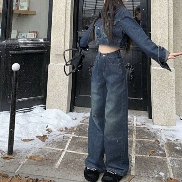 デニムセットアップ クロップド丈ジージャンセットアップ