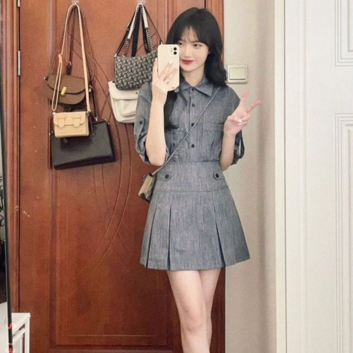 デニムセットアップ プリーツミニデニムセットアップ