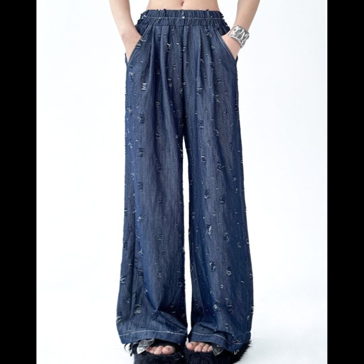 デニムセットアップ ダメージ加工ゆったりセットアップ