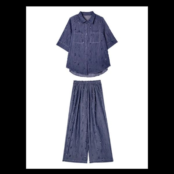 デニムセットアップ ダメージ加工ゆったりセットアップ