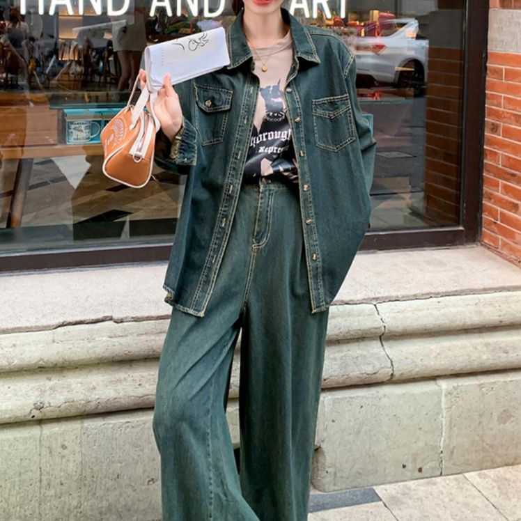 デニムセットアップ ゆったりルーズデニムセットアップ