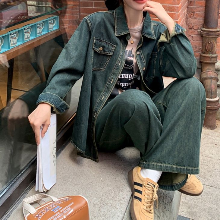 デニムセットアップ ゆったりルーズデニムセットアップ