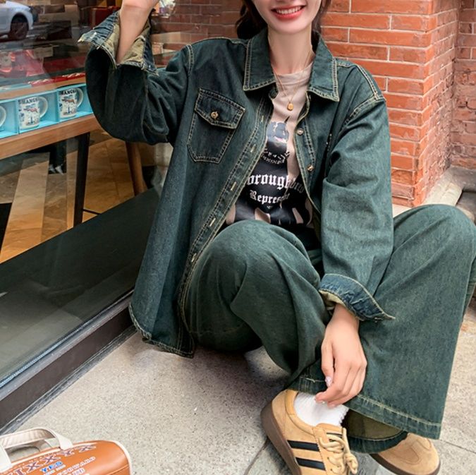 デニムセットアップ ゆったりルーズデニムセットアップ