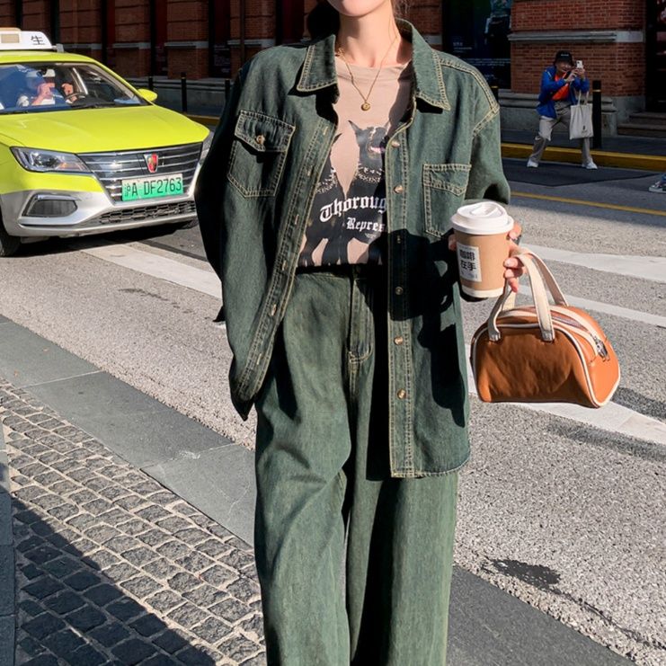 デニムセットアップ ゆったりルーズデニムセットアップ