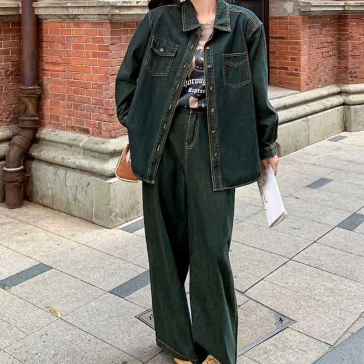 デニムセットアップ ゆったりルーズデニムセットアップ