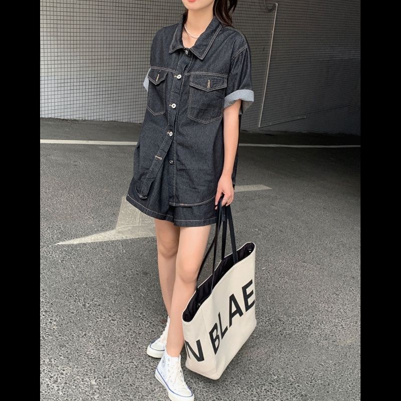 デニムセットアップ リラックス半袖デニムセットアップ