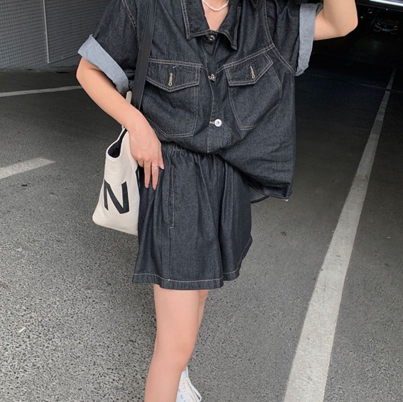 デニムセットアップ リラックス半袖デニムセットアップ