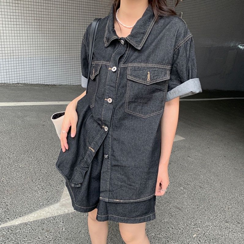 デニムセットアップ リラックス半袖デニムセットアップ