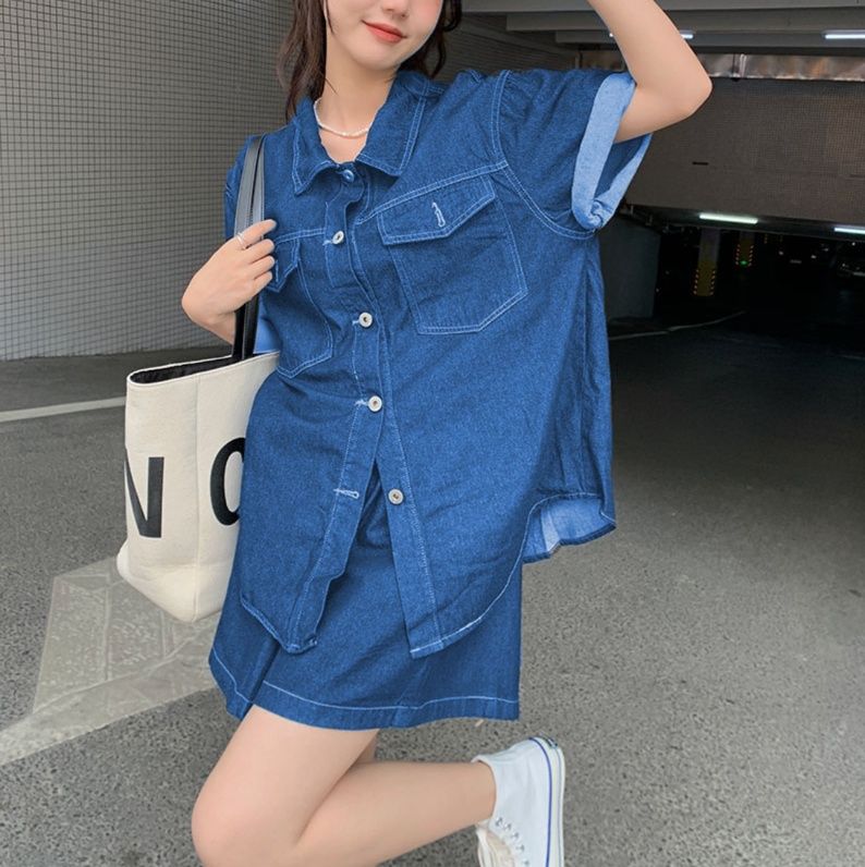 デニムセットアップ リラックス半袖デニムセットアップ