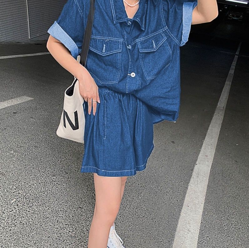 デニムセットアップ リラックス半袖デニムセットアップ