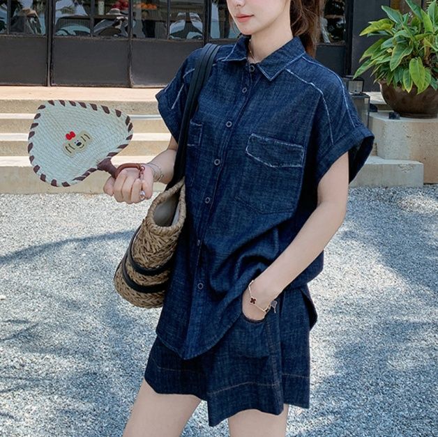 デニムセットアップ リゾート風ゆったりデニム上下セット