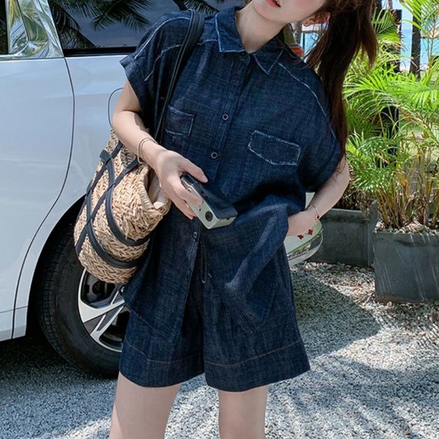 デニムセットアップ リゾート風ゆったりデニム上下セット