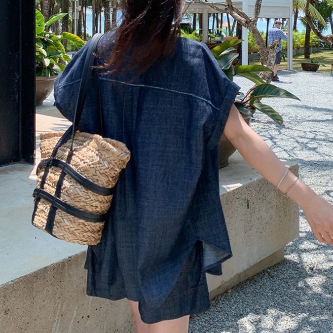 デニムセットアップ リゾート風ゆったりデニム上下セット